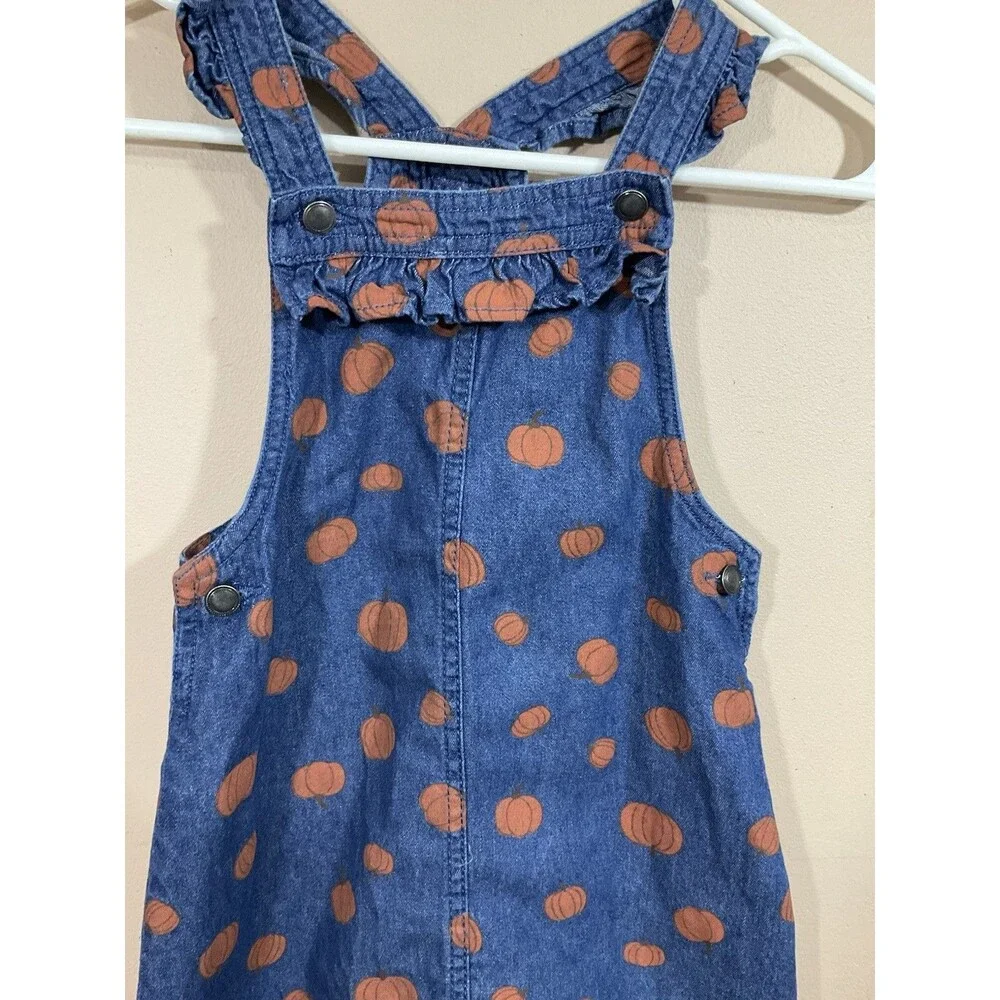 Max Studio Kids Girls Denim Pumpkin Overall Dress 5 Blue Fall Halloween Cottage